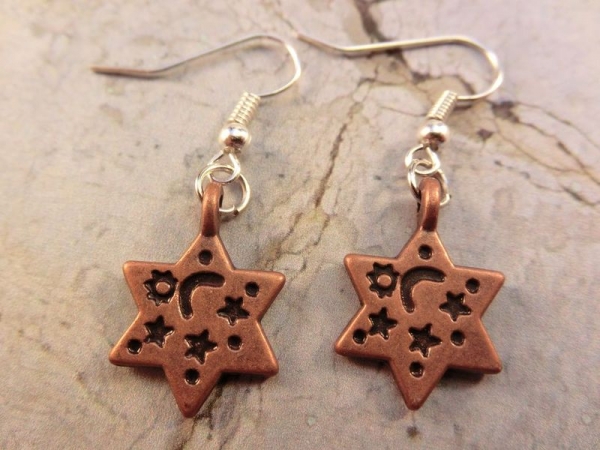 Stern kupferfarbe Ohrringe Vintage Optik Mond Star